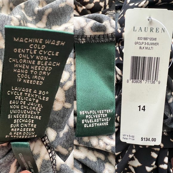 Lauren Ralph Lauren 3/4 Sleeve Faux Wrap Black-white Pattern Work/Office Dress - Picture 6 of 8